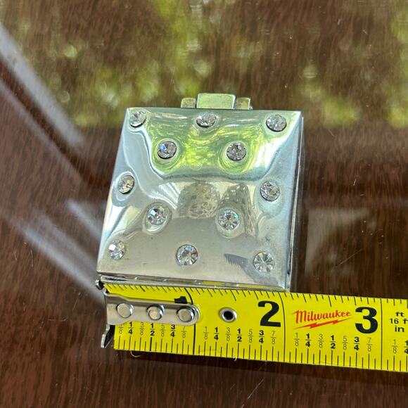 Vintage Silver Plated Rhinestone Studded Trinket Box – 2” Square Jewelry Box - Picture 9 of 13